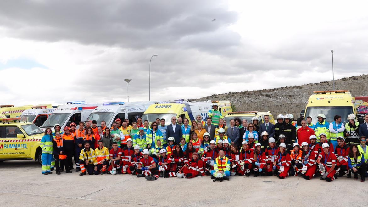 Profesionales del SUMMA 112 participan en un proyecto europeo para desarrollar tecnologías avanzadas de respuesta en Emergencias Profesionales de Emergencias, en un simulacro de catástrofe