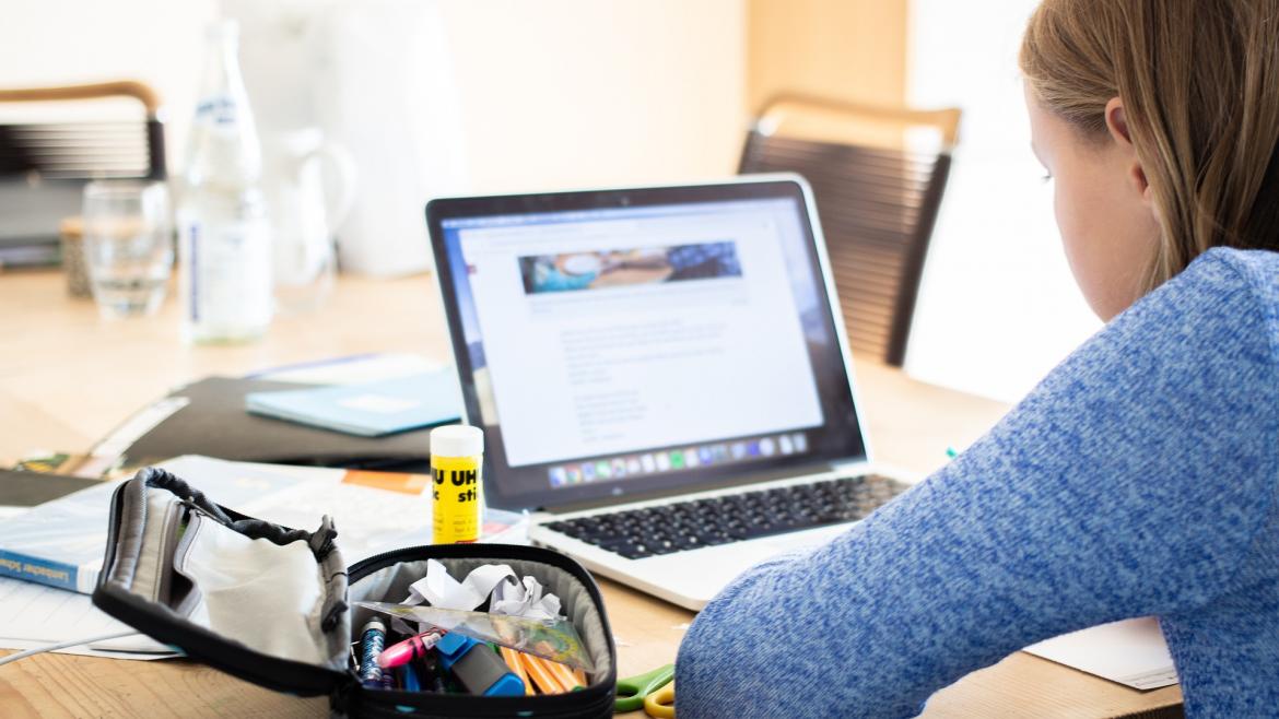 chica estudiando con un ordenador