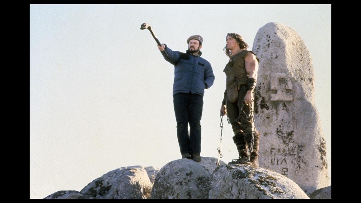 Arnold Schwarzenegger y John Milus en el rodaje de Conan el Barbaro