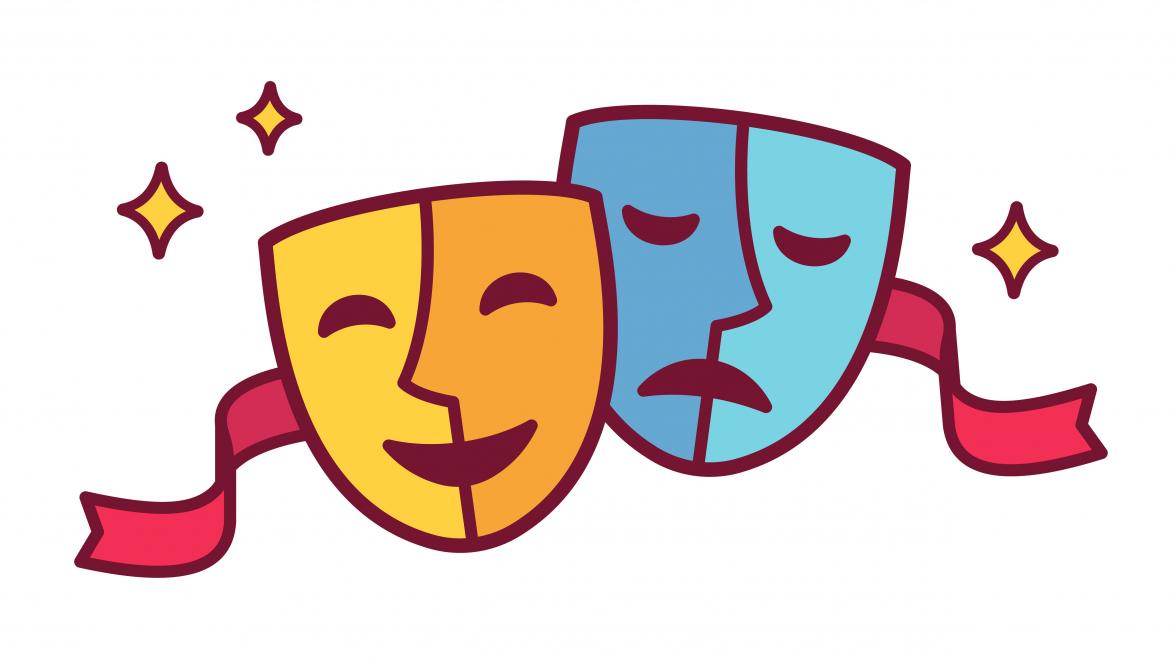 Dos máscaras de teatro clásico, una triste y otra sonriente