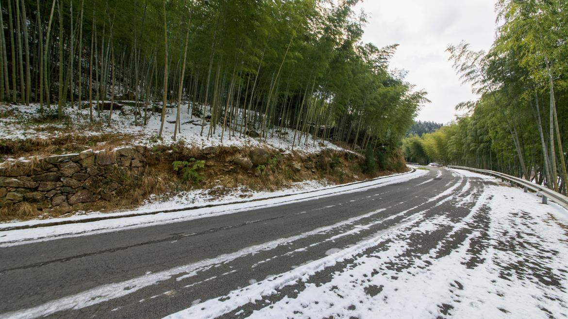 Carretera de la sierra con nieve Carretera de la sierra nevada