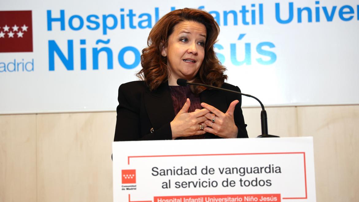 La consejera Fátima Matute durante la presentación del balance de los CSUR de la red pública hospitalaria