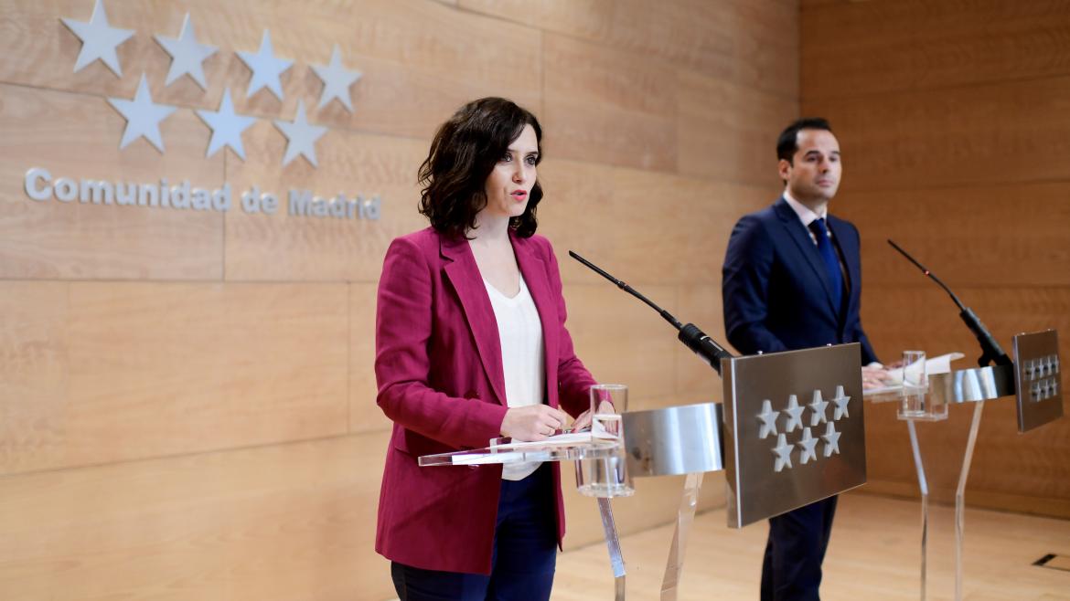Díaz Ayuso e Ignacio Aguado durante la rueda de prensa posterior al Consejo de Gobierno