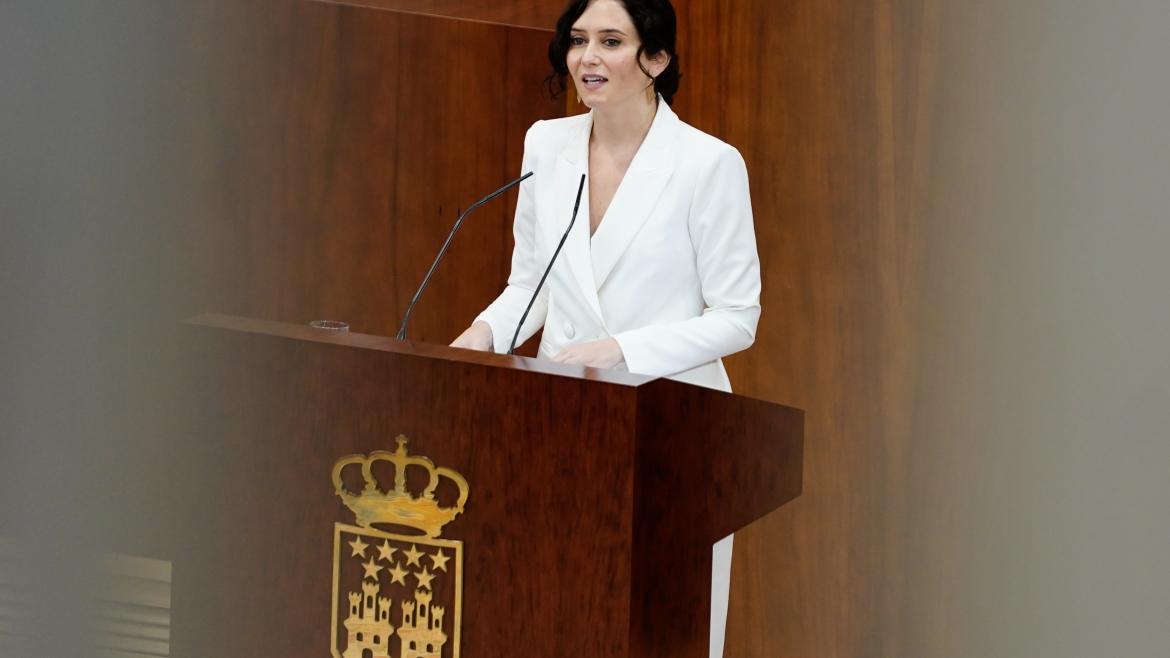 Isabel Díaz Ayuso, en el pleno de investidura en la Asamblea de Madrid
