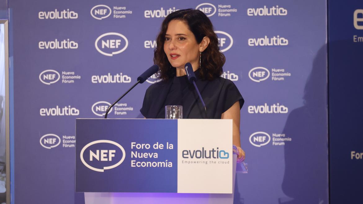 La presidenta Isabel Díaz Ayuso durante el desayuno informativo del Fórum Europa