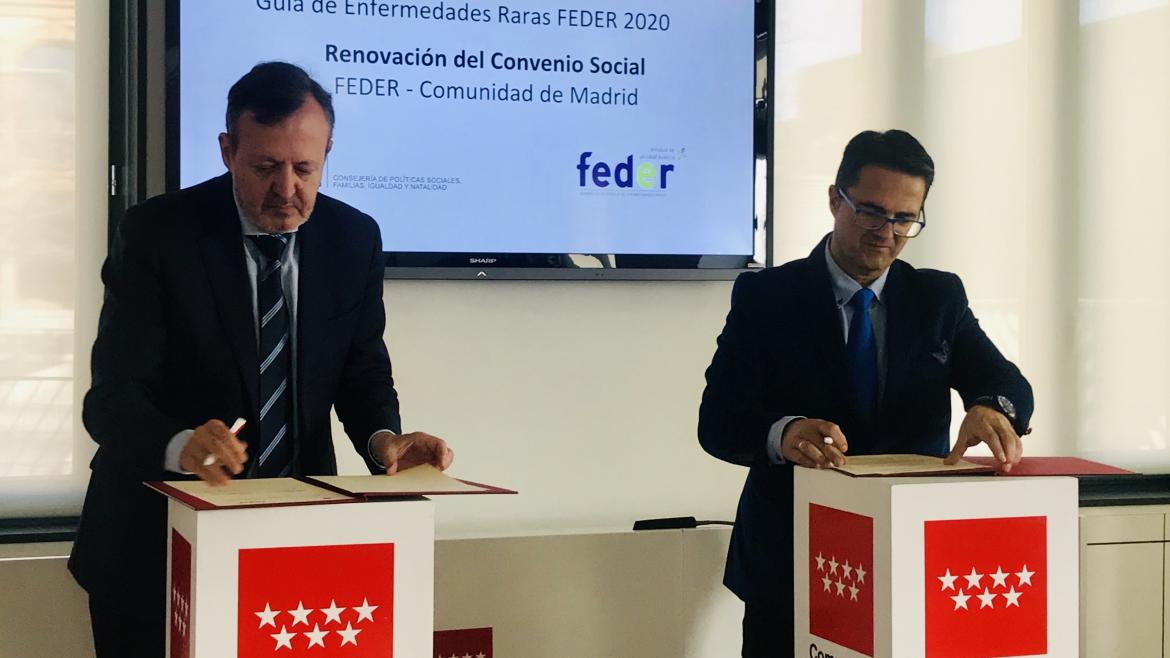 Alberto Reyero durante la renovación del convenio de colaboración con la Federación Española de Enfermedades Raras