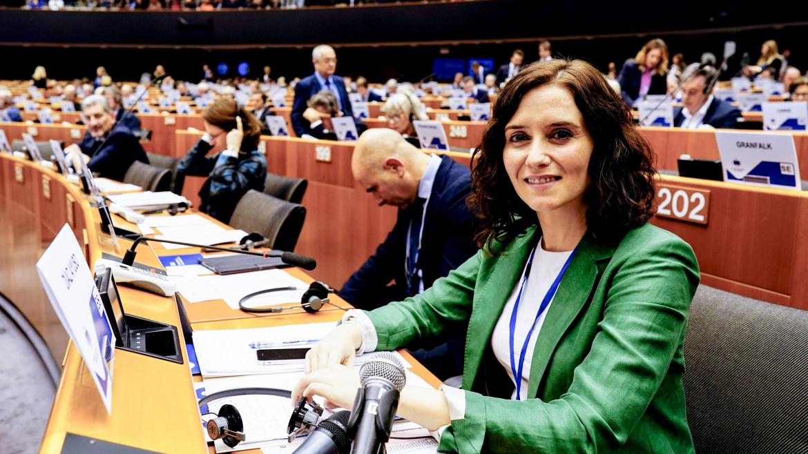 Díaz Ayuso apuesta por mantener en Europa un modelo de libertad y de convivencia La presidenta Díaz Ayuso en el parlamento del Comité Europeo de las Regiones