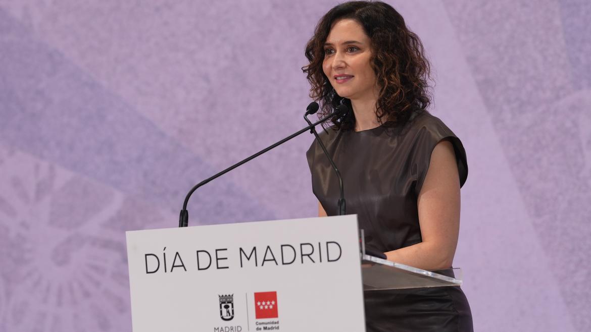 La presidenta Isabel Díaz Ayuso en el acto del Día de Madrid en FITUR 2025