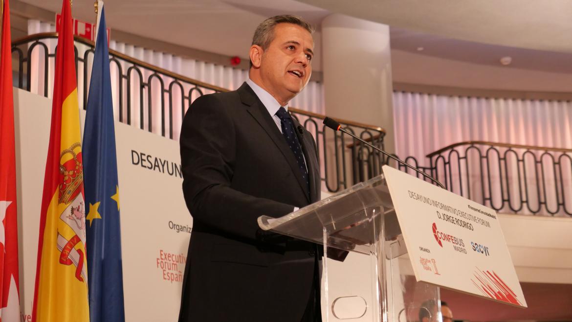 Rodrigo en el desayuno informativo de Executive Forum El consejero Jorge Rodrigo durante el desayuno informativo de Executive Forum