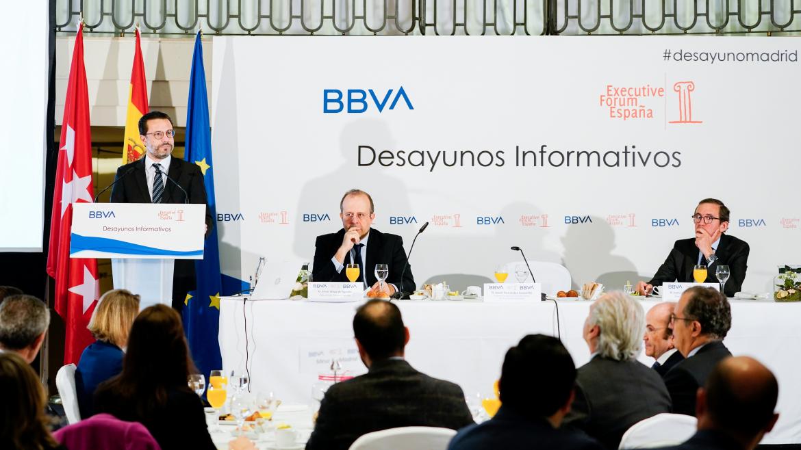 Javier Fernández-Lasquetty durante el desayuno informativo organizado por Executive Forum España y BBVA