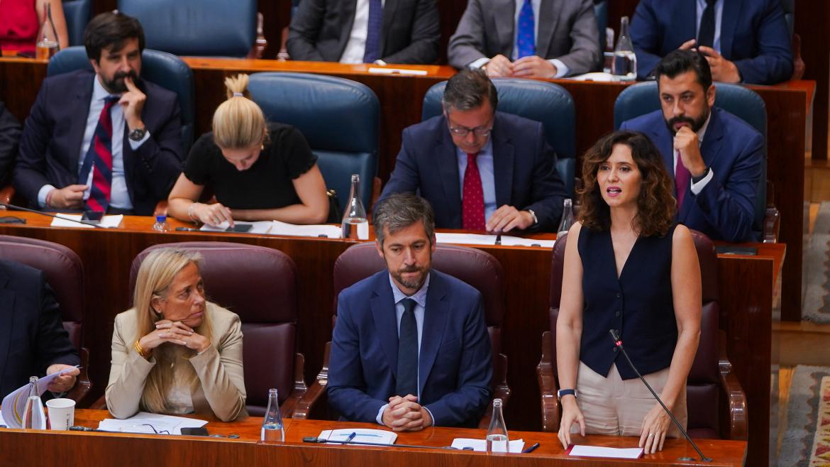 La presidenta Isabel Díaz Ayuso en la sesión de control de la Asamblea de Madrid