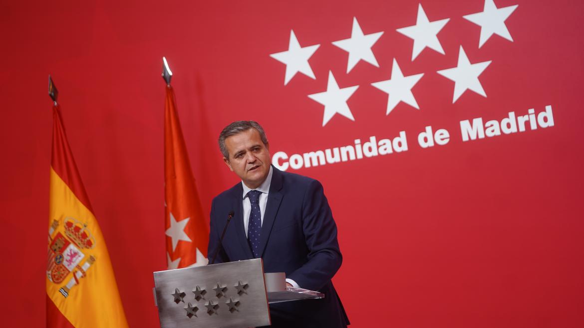 El consejero Jorge Rodrigo en rueda de prensa desde la Real Casa de Correos