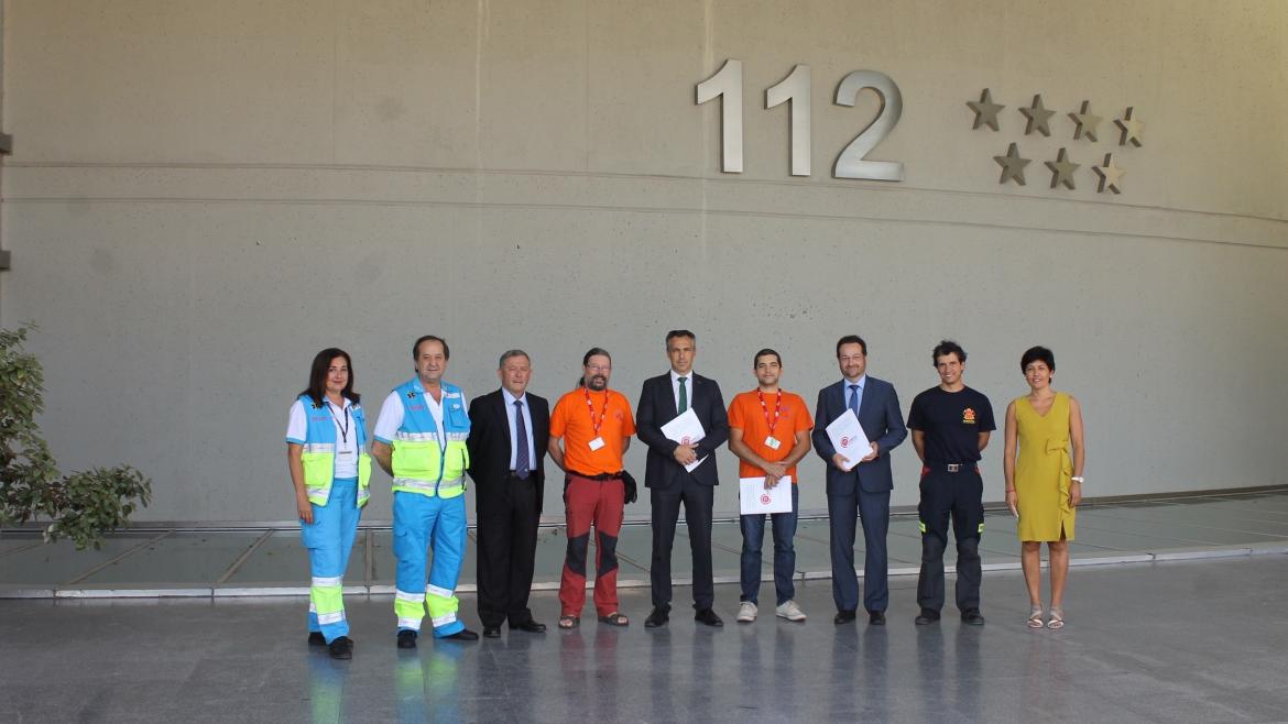 Firmantes del acuerdo con participación de Bomberos de la Comunidad de Madrid, SUMMA112 y especialistas espeleólogos