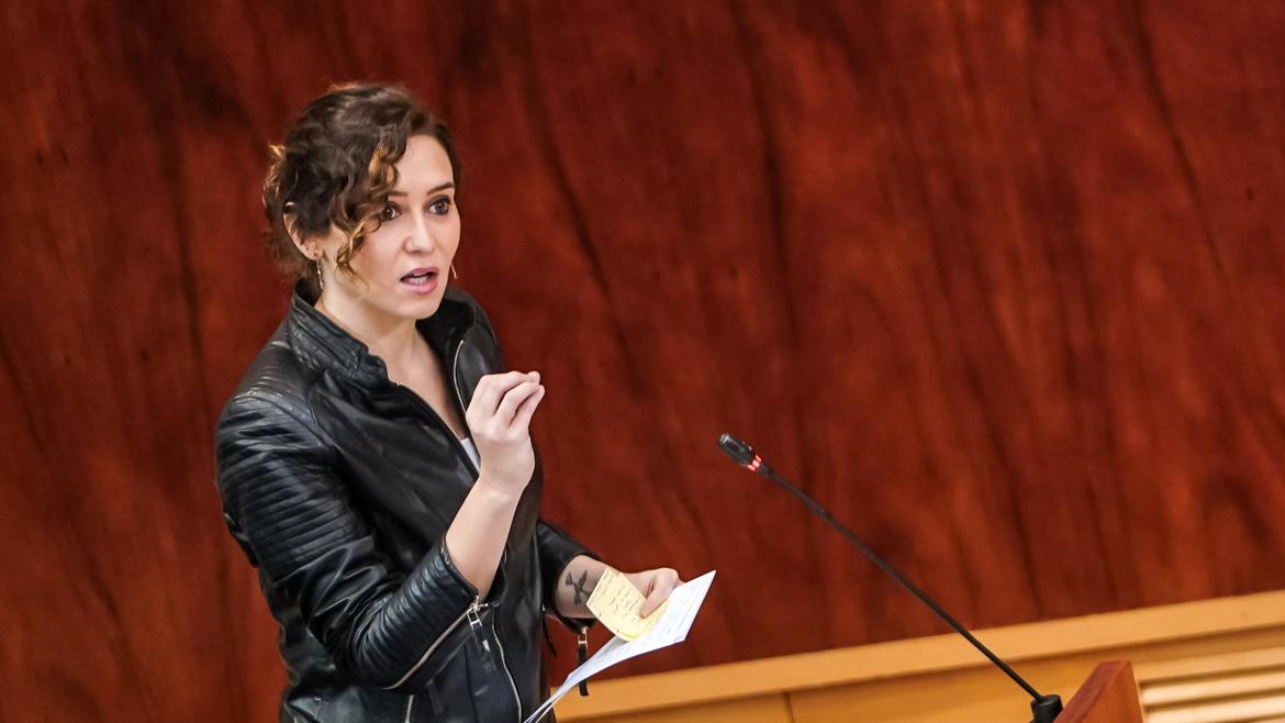 La presidenta Isabel Díaz Ayuso adelanta que en marzo arranca la oficina Madrid 112 anti okupación La presidenta durante su intervención en la Asamblea de Madrid