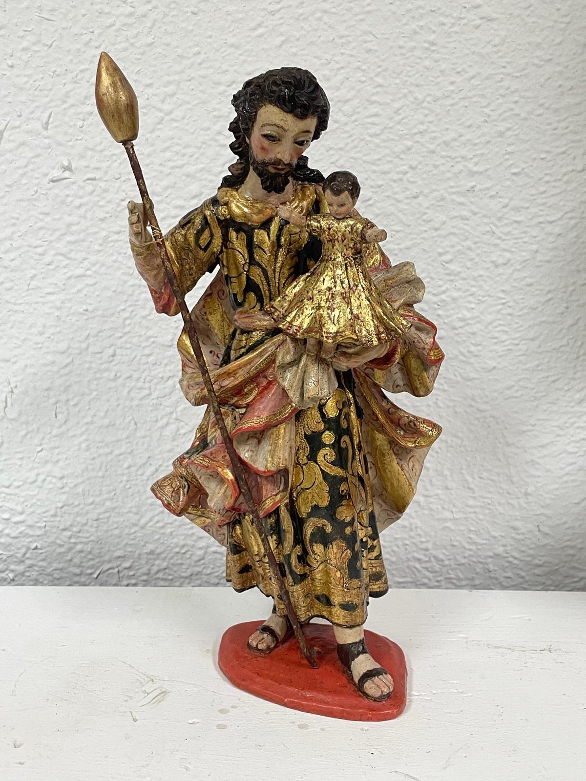 Talla de San José con el Niño Jesús después de su restauración