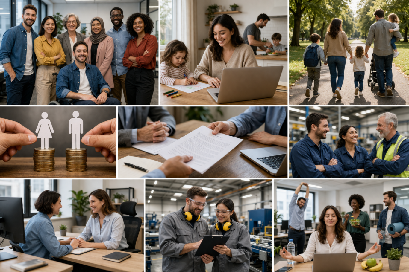 diferentes grupos de personas trabajando