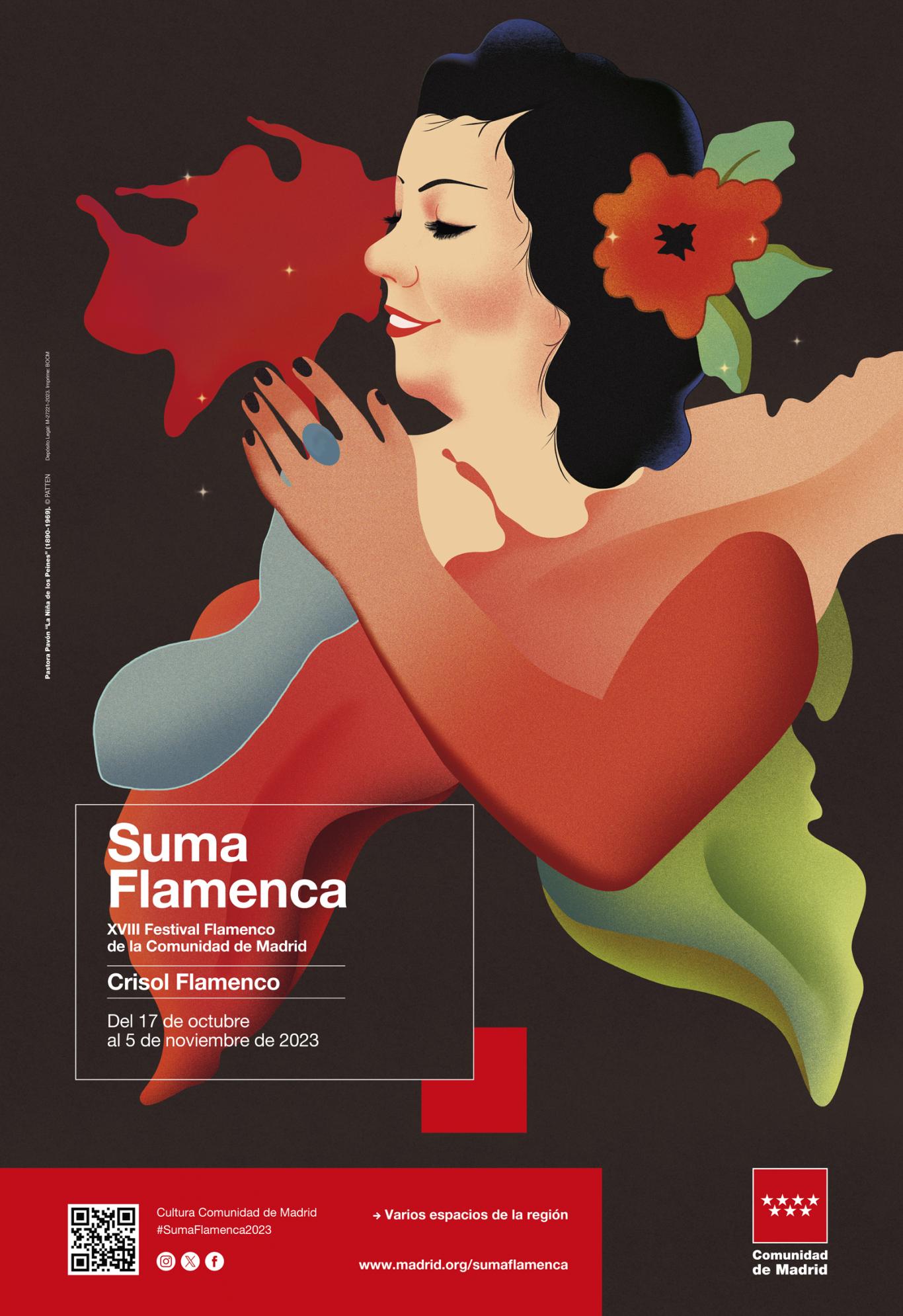 Dibujo de una mujer cantando con una flor roja en el cabello