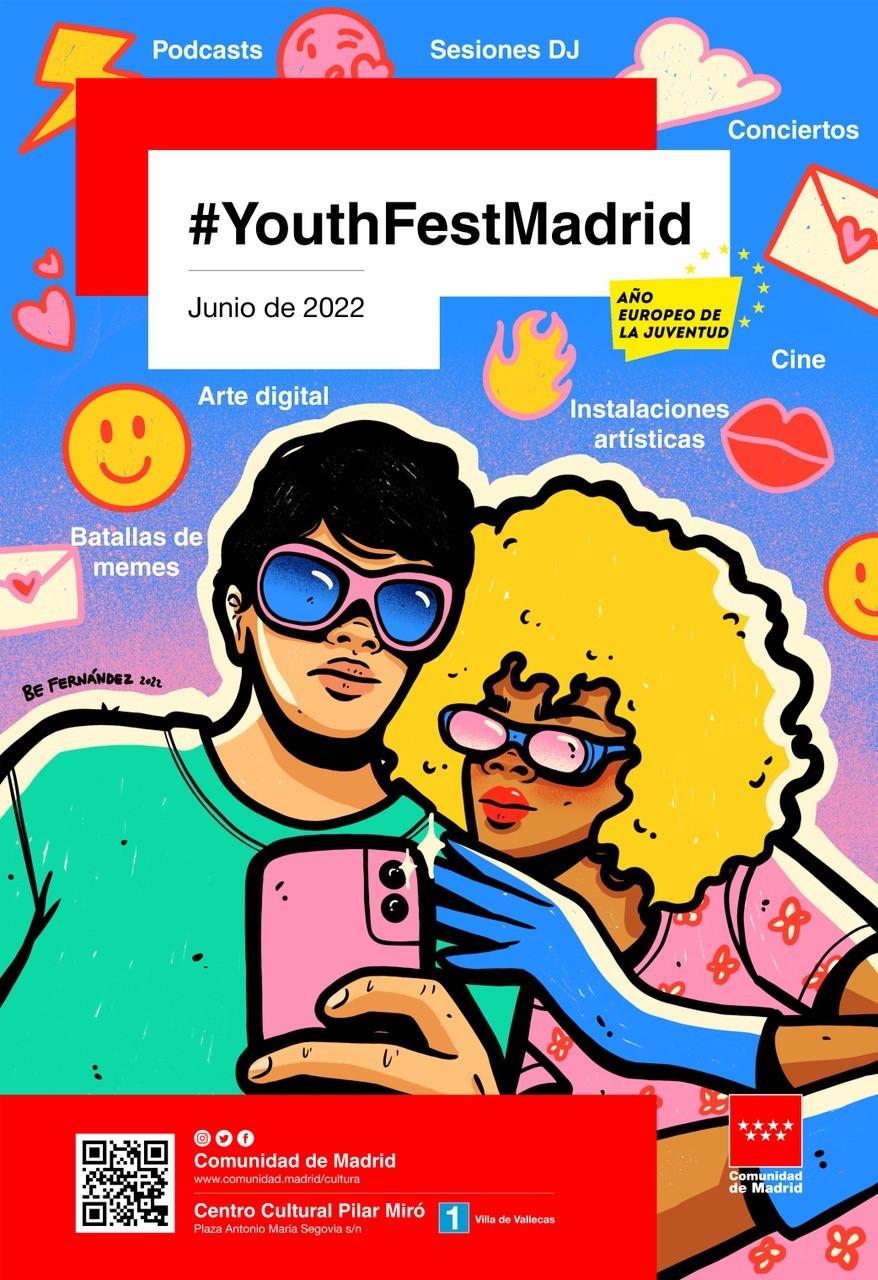 Dibujo de una chica y un chico haciéndose un selfie