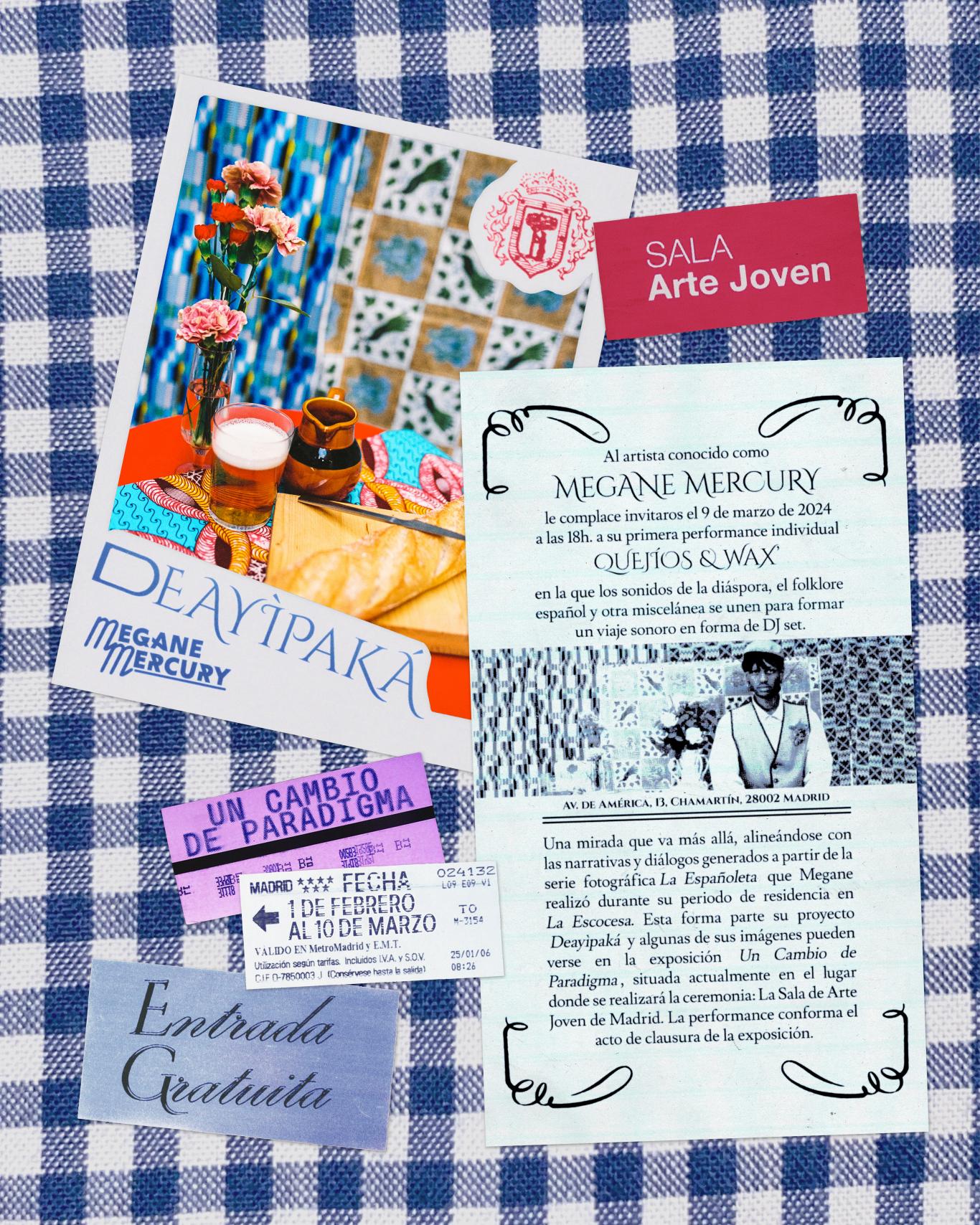 Varias postales sobre un mantel de cuadros blanco y azul