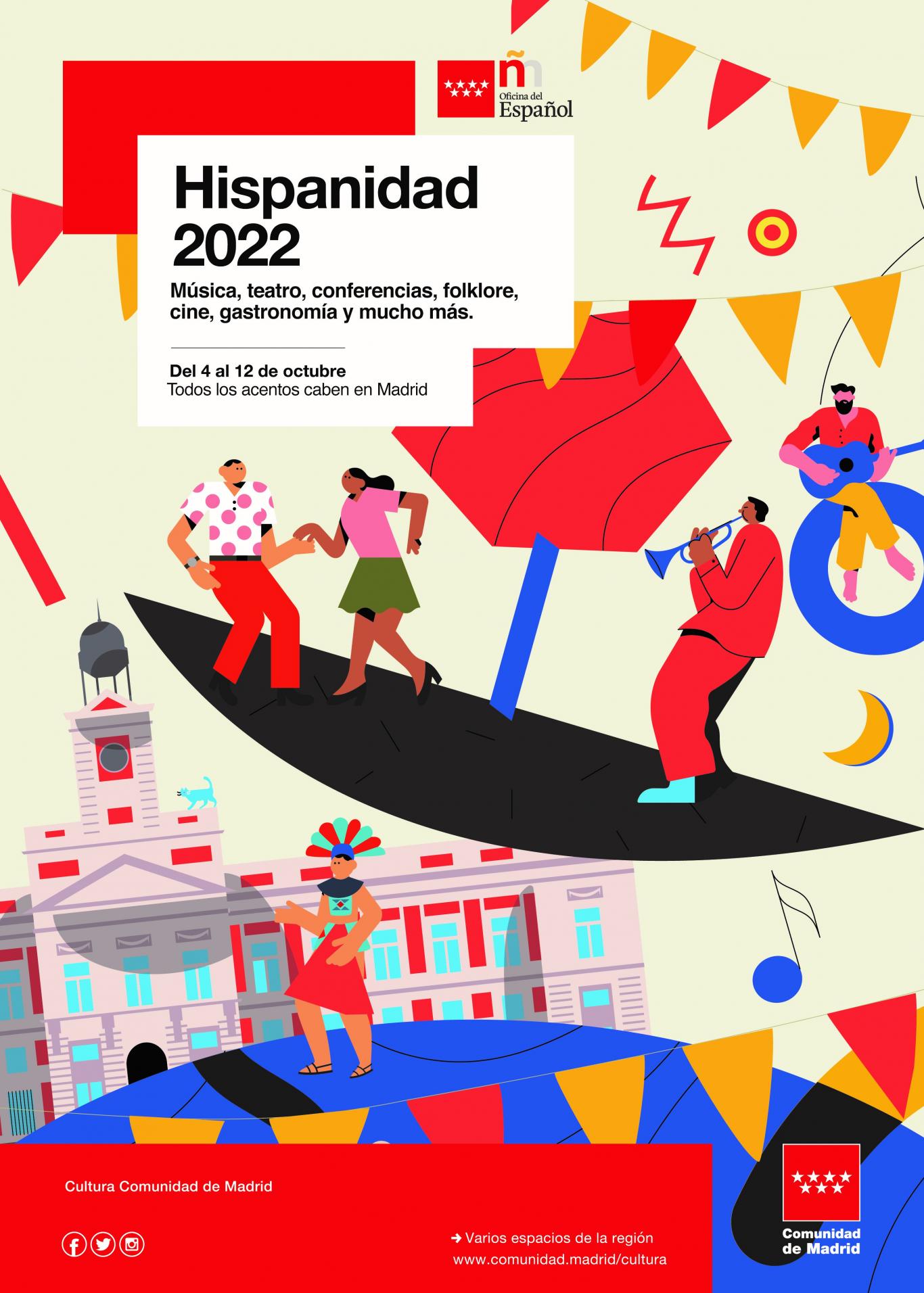 Dibujo con personajes bailando y tocando instrumentos en la Puerta del Sol de Madrid