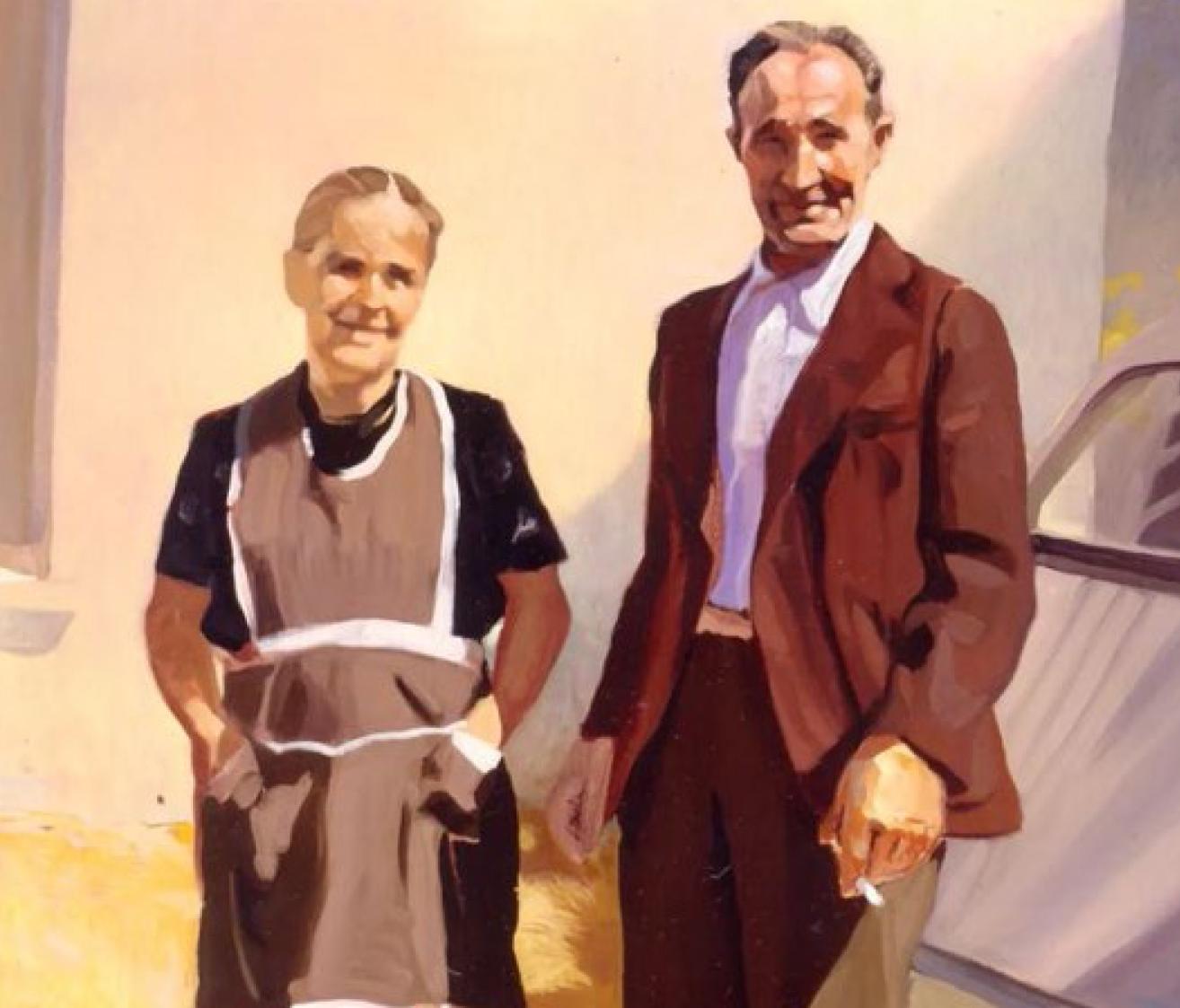 Retrato de cuerpo entero de un hombre y una mujer mayores 