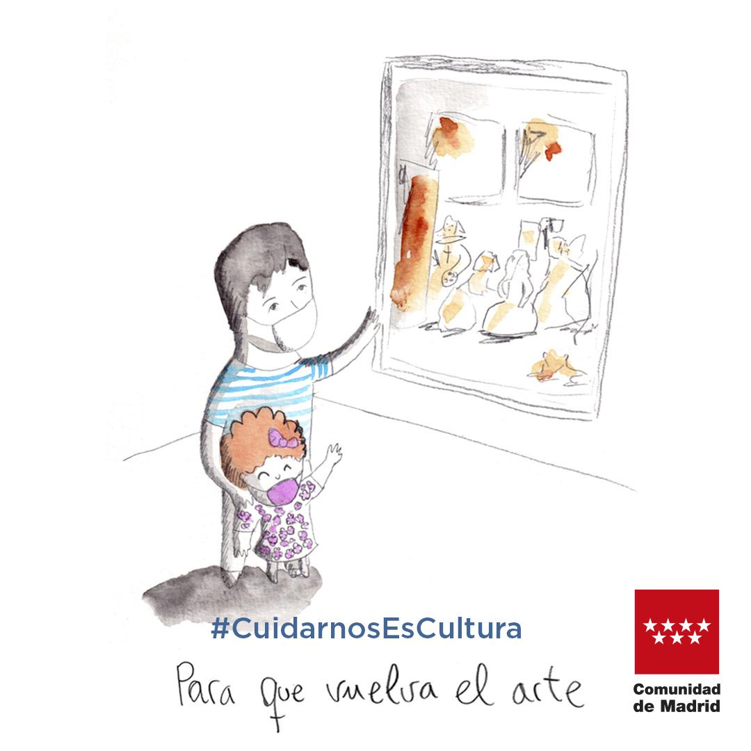 Ilustracion de un personaje frente a un cuadro