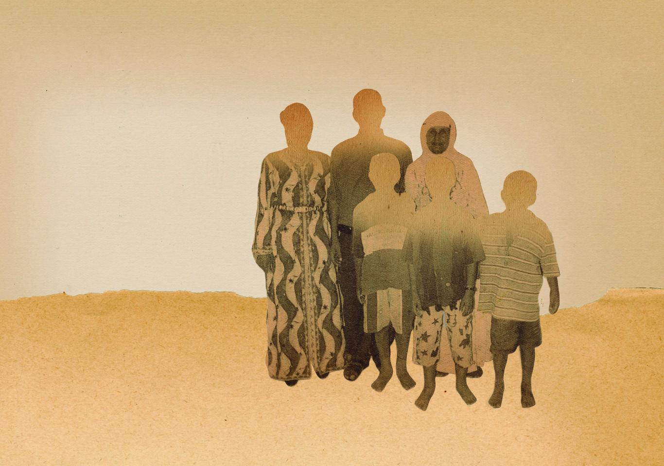 Retrato de una familia con los rostros borrados
