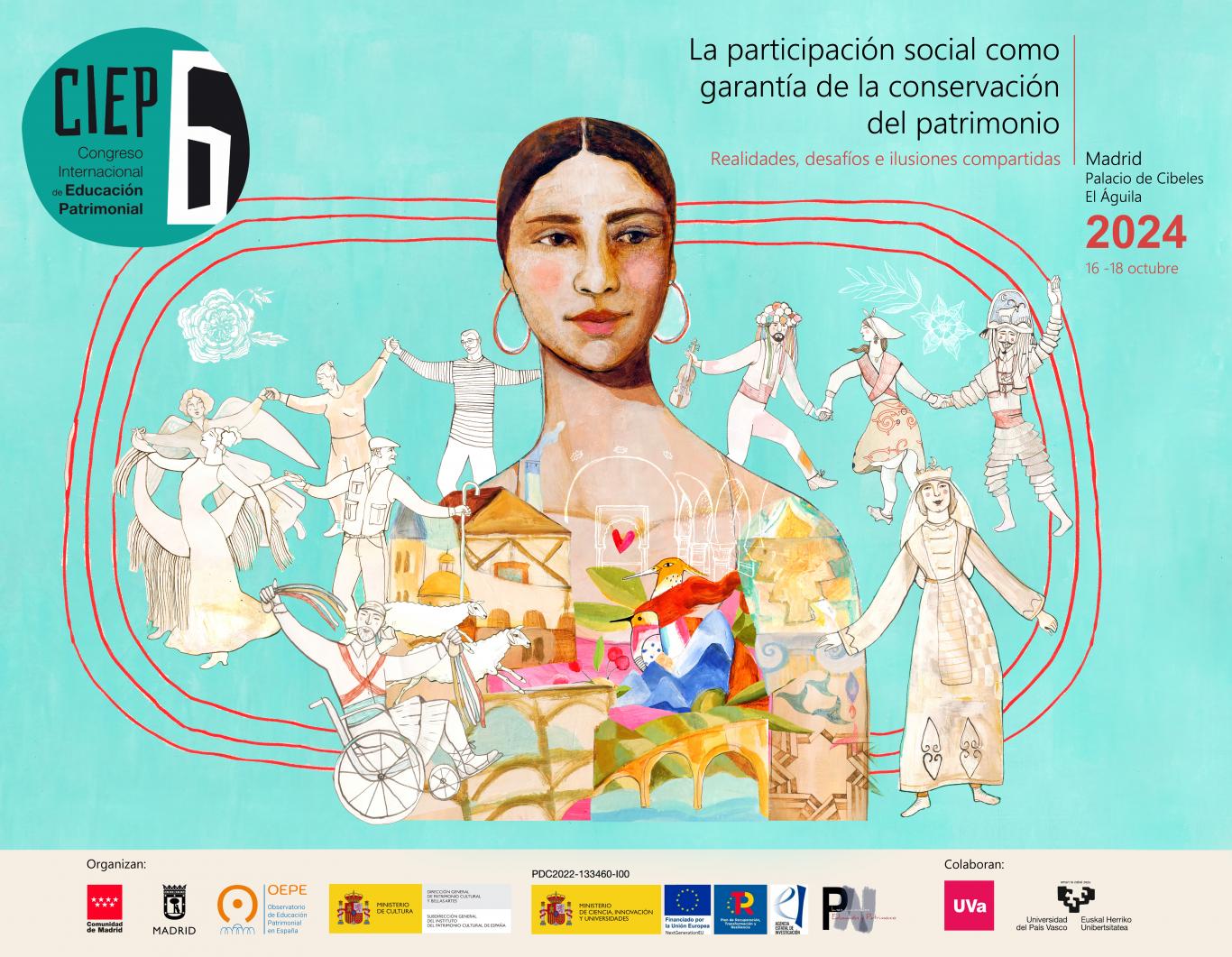 cartel ilustración sobre fondo verde congreso educación