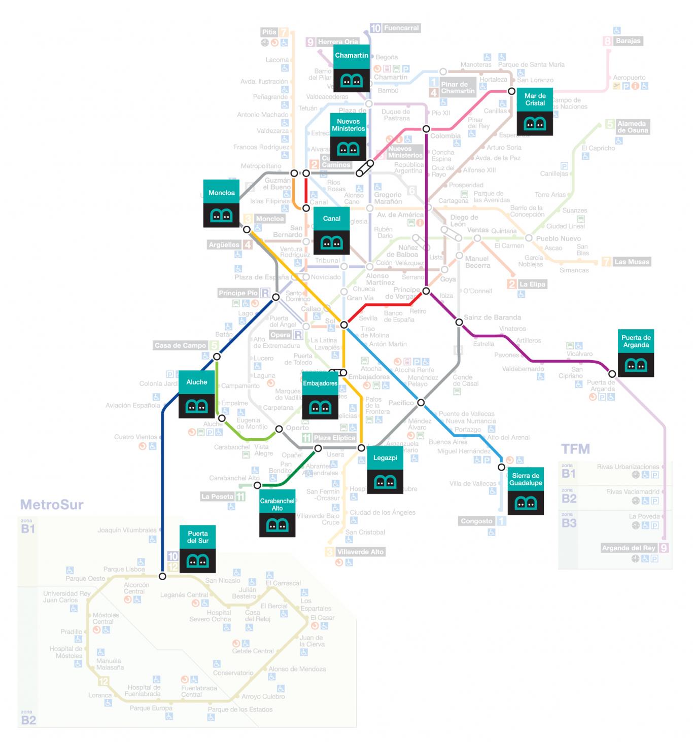 Bibliometros en el mapa de Metro