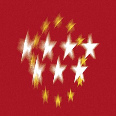 Estrellas de la Comunidad de Madrid y de la Unión Europea sobre fondo rojo