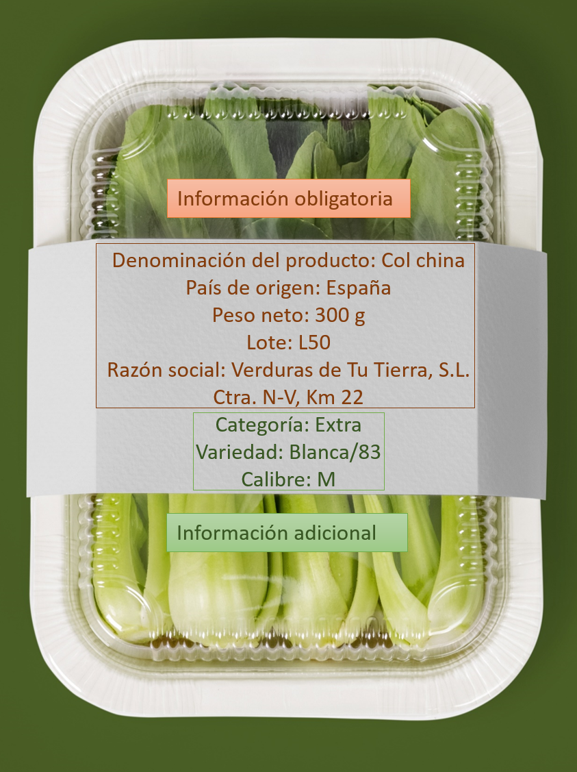 Bandeja de coles chinas con etiqueta