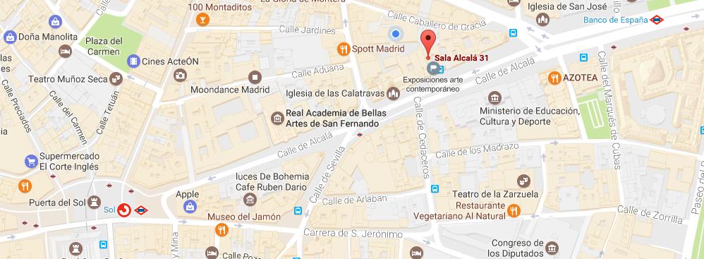 Detalle de un mapa de Google Maps donde se ubica la Sala Alcalá 31