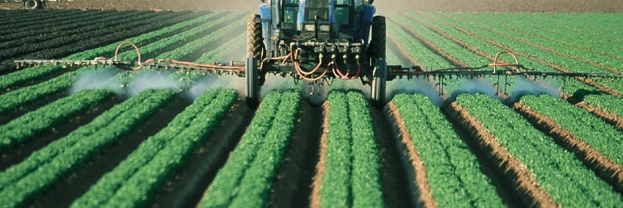 Máquina aplicando plaguicidas en un cultivo