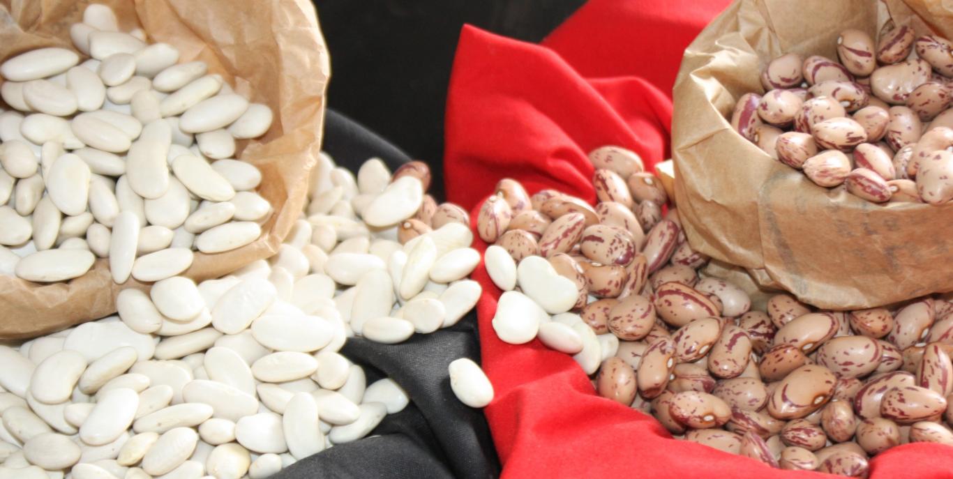 Bolsas de judías pintas y blancas
