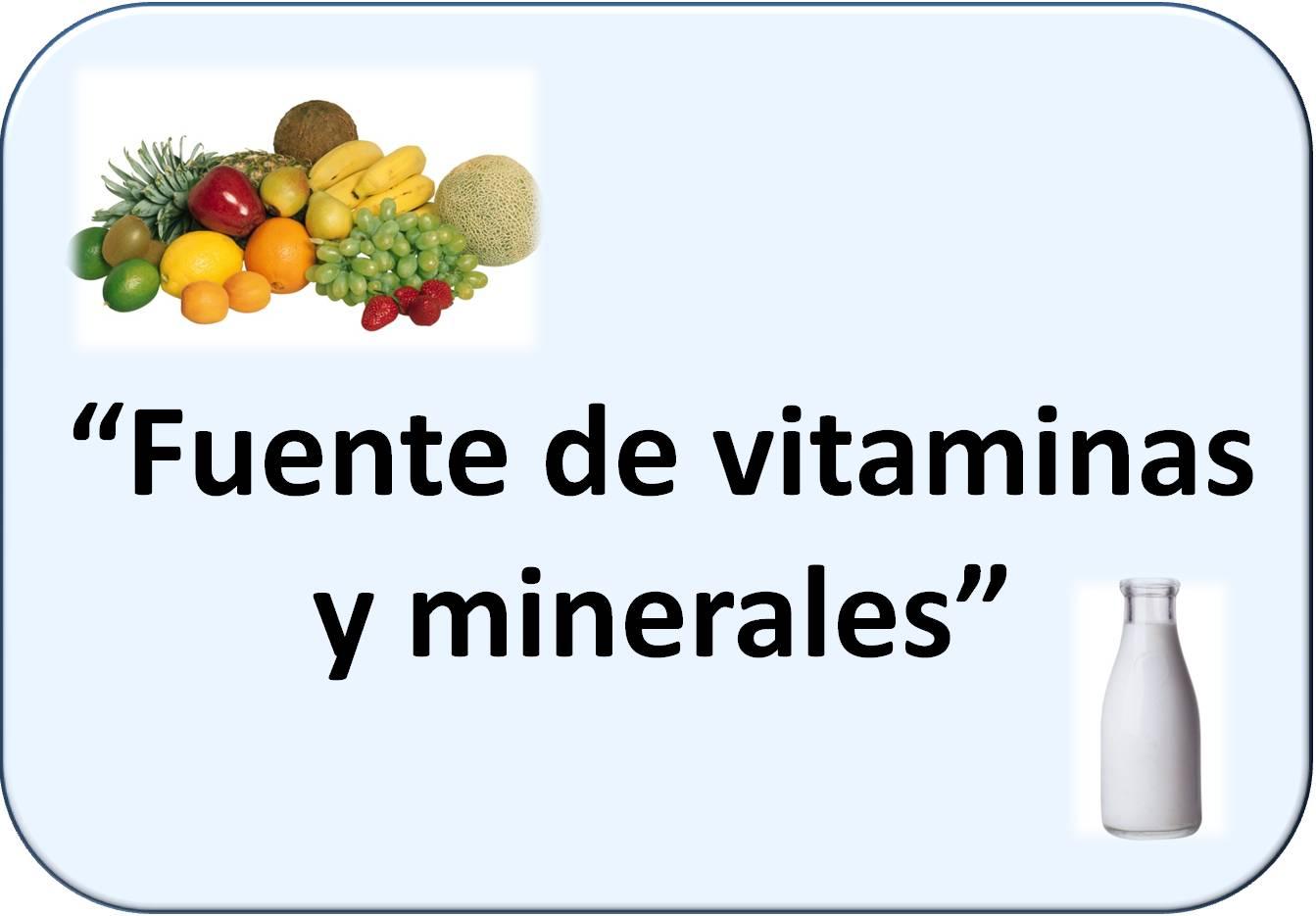 Simbología de vitaminas y minerales: frutas y leche