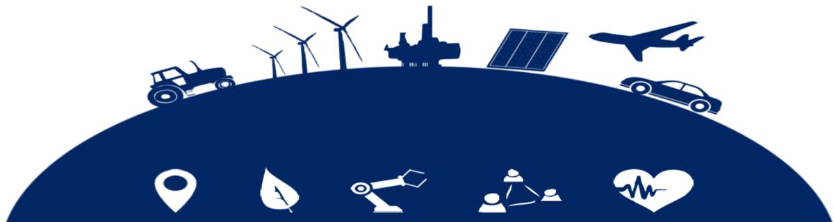 Programa ESA BIC Siluetas de varios tipos de tecnologías sobre una bola del mundo