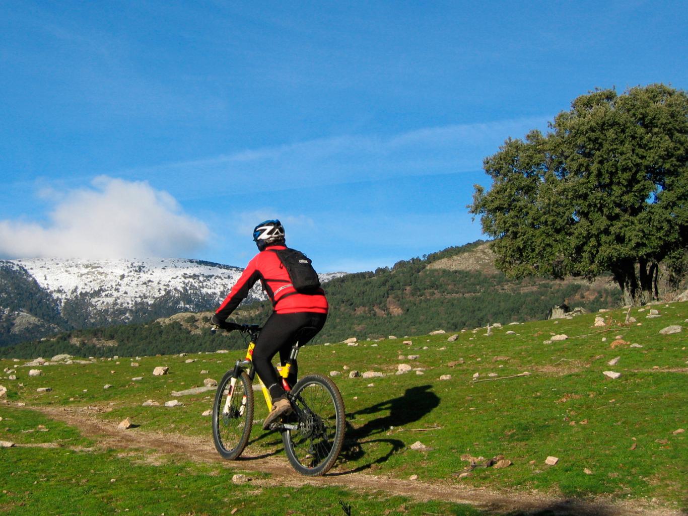 Ciclista en el kilómetro 4 de la Ruta Verde Puerto de Navacerrada - Cercedilla