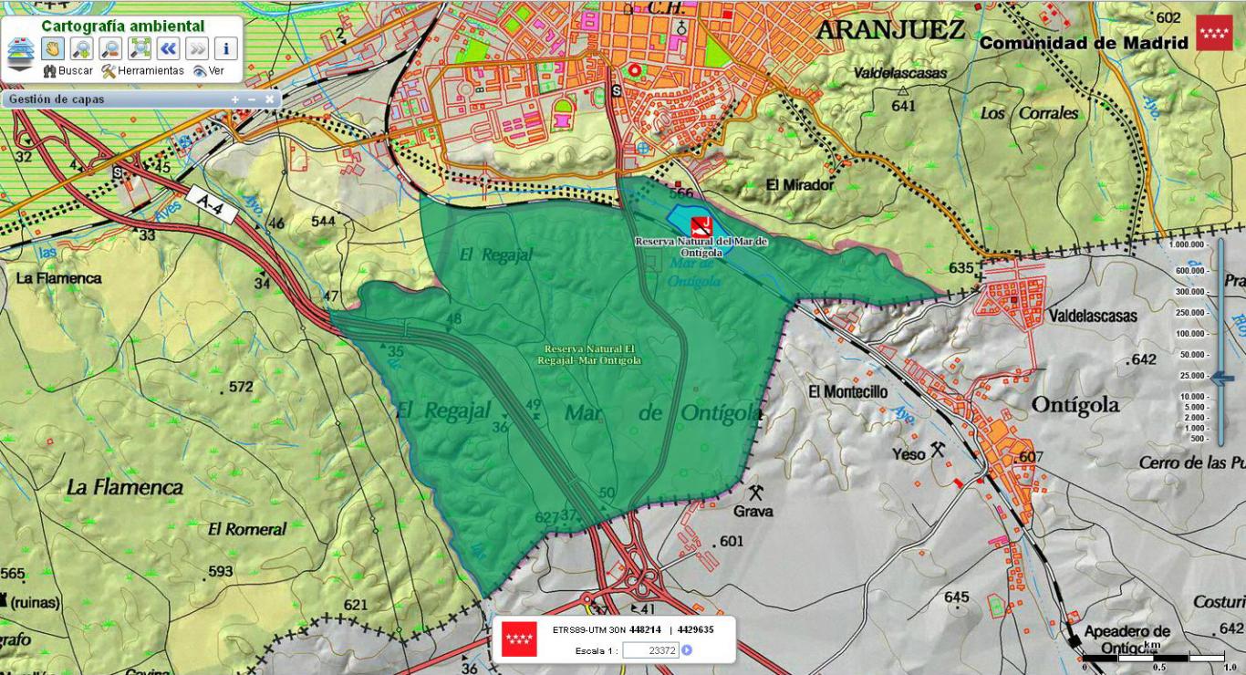 Imagen de El Regajal-Mar de Ontígola del Visor de cartografía ambiental