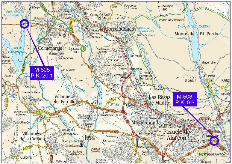 Plano de situación de la obra adecuación puentes M-503 y M-505