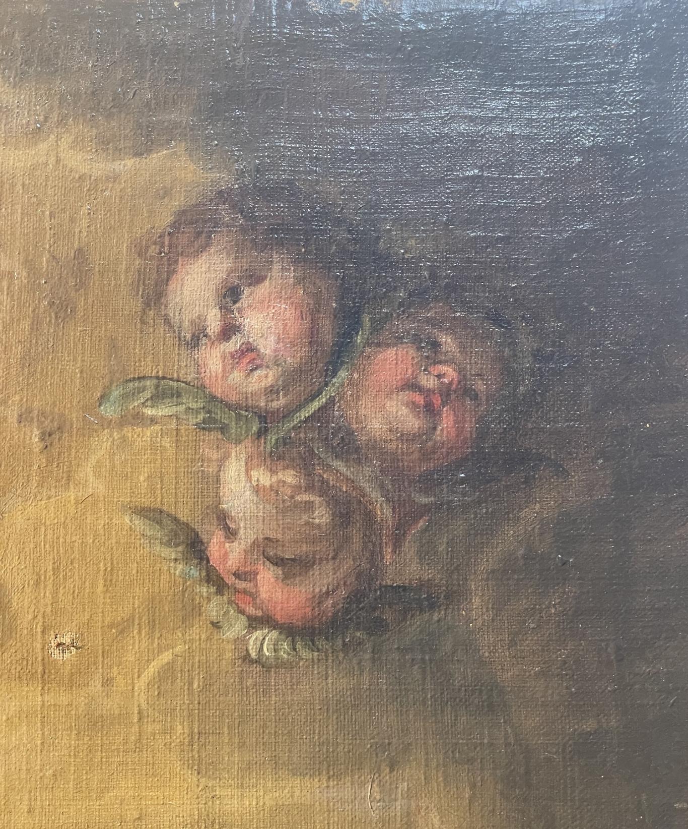 Lienzo Dios Padre, detalle antes de su restauración, querubines