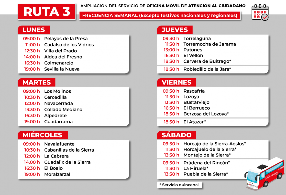 Horario ruta 3 oficina móvil