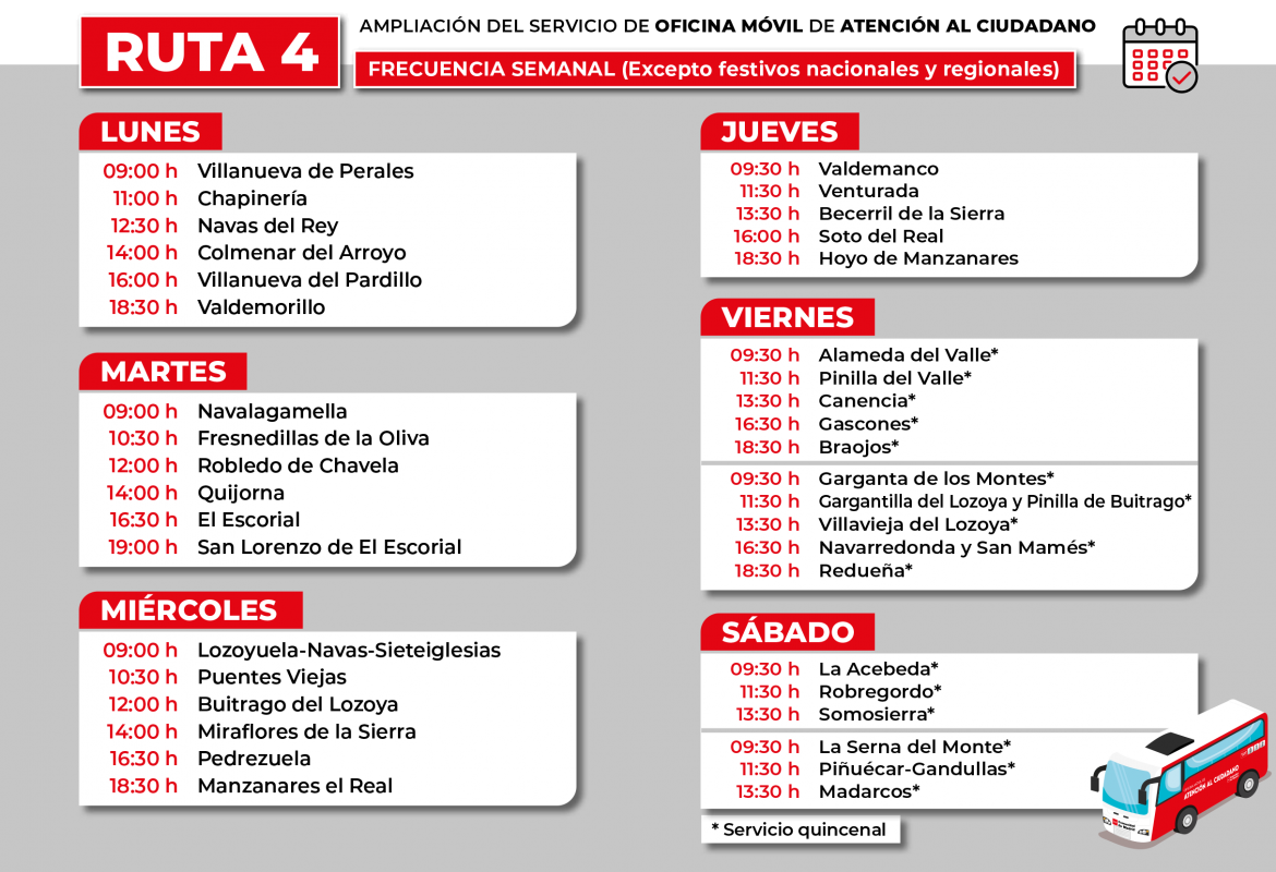 Horario ruta 4 oficina móvil