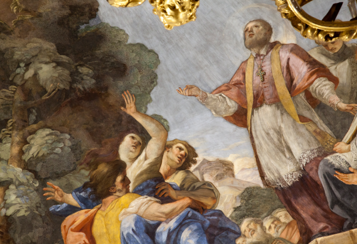 Pinturas murales de la bóveda situada a los pies de la iglesia parroquial de Santa Bárbara