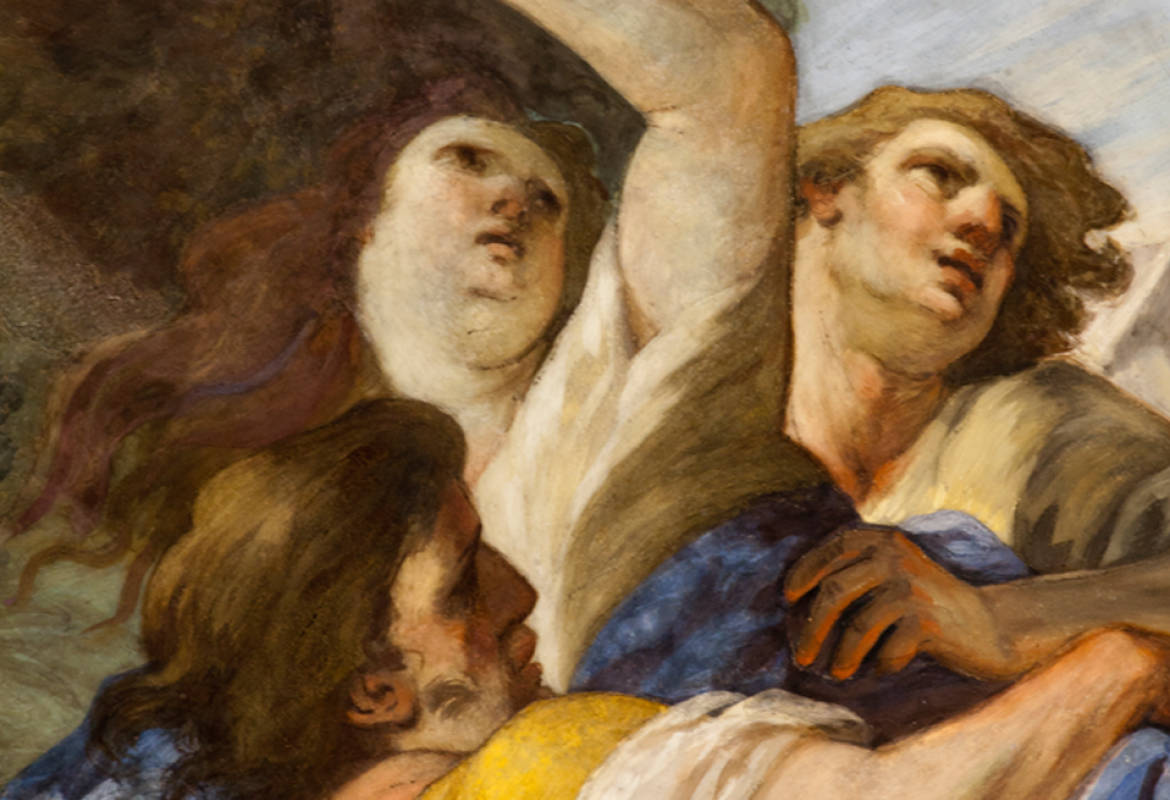 Pinturas murales de la bóveda situada a los pies de la iglesia parroquial de Santa Bárbara