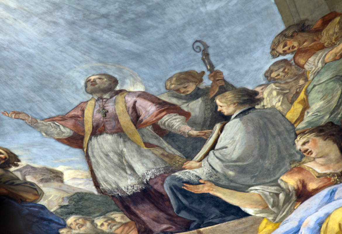 Pinturas murales de la bóveda situada a los pies de la iglesia parroquial de Santa Bárbara