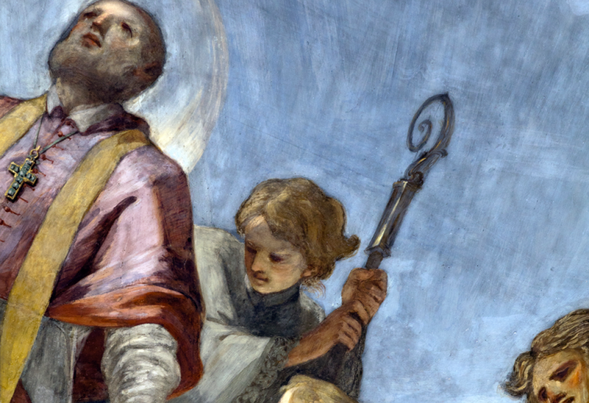 Pinturas murales de la bóveda situada a los pies de la iglesia parroquial de Santa Bárbara