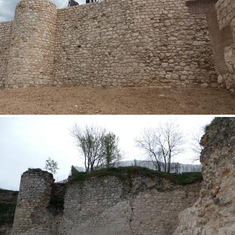 Comparativa del estado previo y posterior a la intervención imagen comparativa torre albarrana antes y después de su intervención